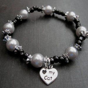 Cat Kitty Love Stretch Bracelet - Handmade